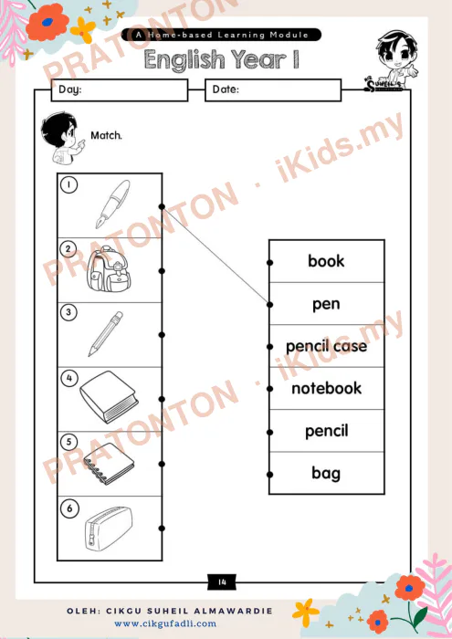 Pratonton muka 1 lembaran Latihan Bahasa Inggeris Tahun 1 — Bahasa Inggeris Tahun 1