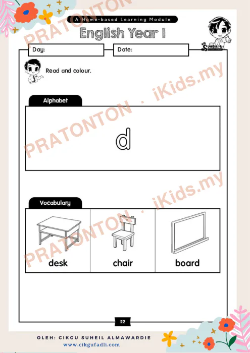 Pratonton muka 1 lembaran Latihan Bahasa Inggeris Tahun 1 — Bahasa Inggeris Tahun 1