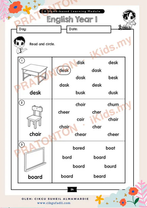 Pratonton muka 1 lembaran Latihan Bahasa Inggeris Tahun 1 — Bahasa Inggeris Tahun 1