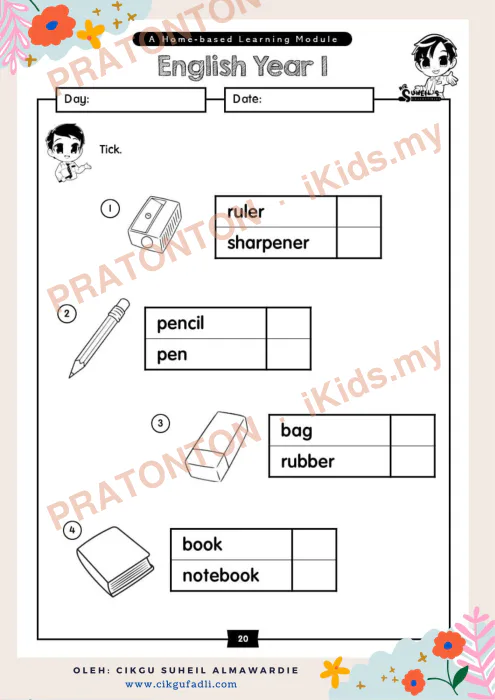 Pratonton muka 1 lembaran Latihan Bahasa Inggeris Tahun 1 — Bahasa Inggeris Tahun 1