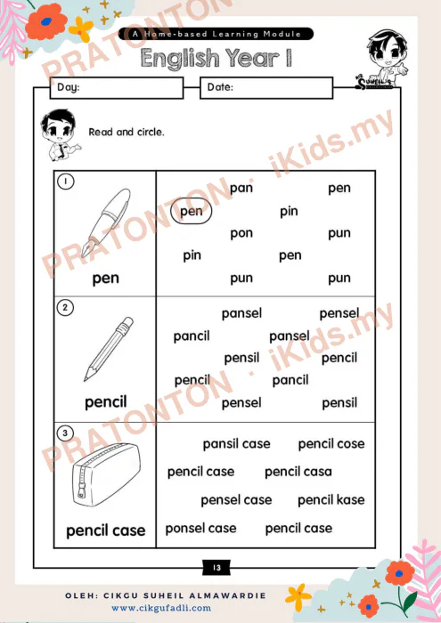Pratonton muka 1 lembaran Latihan Bahasa Inggeris Tahun 1 — Bahasa Inggeris Tahun 1