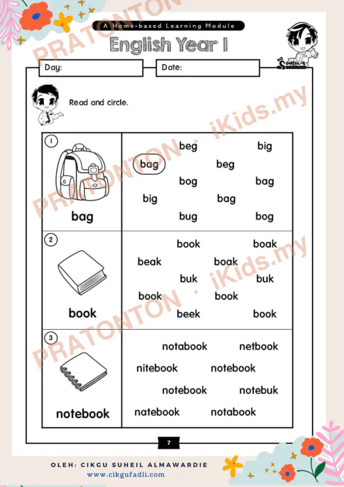 Pratonton muka 1 lembaran Latihan Bahasa Inggeris Tahun 1 — Bahasa Inggeris Tahun 1