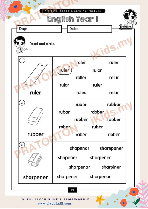 Pratonton muka 1 lembaran Latihan Bahasa Inggeris Tahun 1 — Bahasa Inggeris Tahun 1