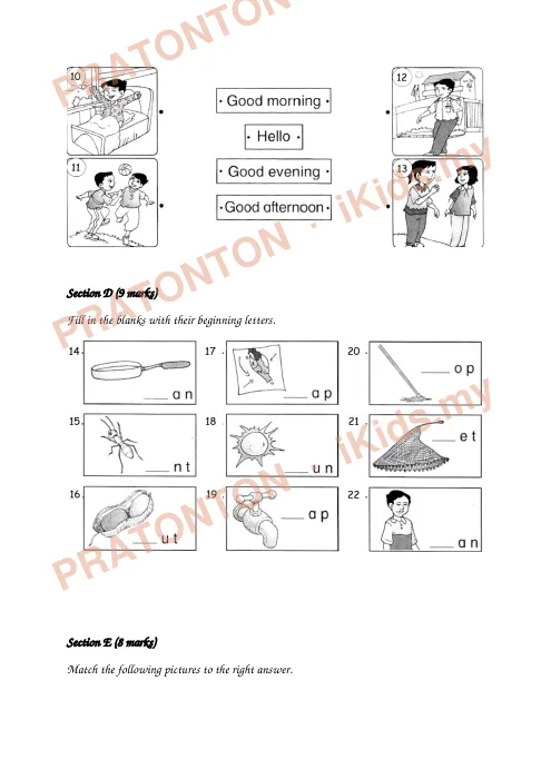 Pratonton muka 4 lembaran Latihan Bahasa Inggeris Tahun 1 — Bahasa Inggeris Tahun 1