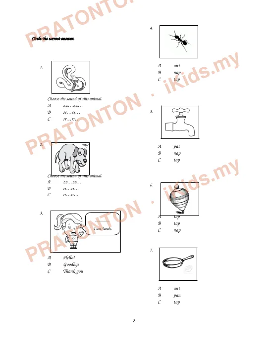 Pratonton muka 1 lembaran Latihan Bahasa Inggeris Tahun 1 — Bahasa Inggeris Tahun 1