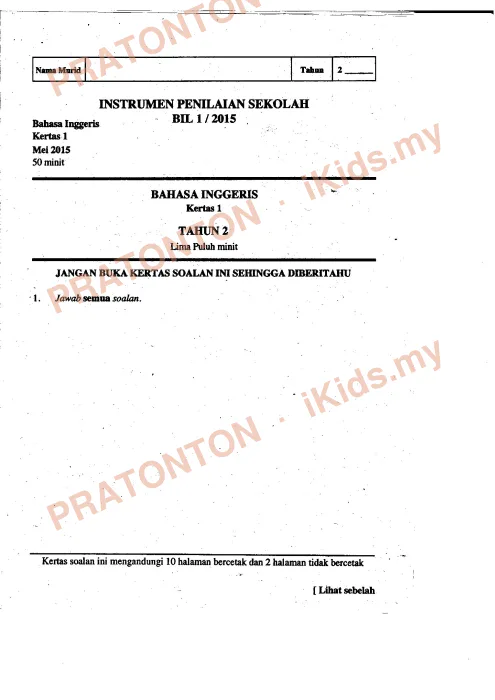 Pratonton muka 1 lembaran Latihan Bahasa Inggeris Tahun 2 — Bahasa Inggeris Tahun 2