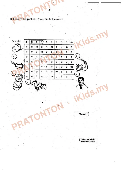 Pratonton muka 5 lembaran Latihan Bahasa Inggeris Tahun 2 — Bahasa Inggeris Tahun 2