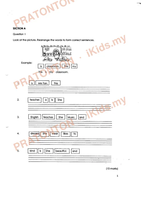 Pratonton muka 1 lembaran Latihan Bahasa Inggeris Tahun 2 — Bahasa Inggeris Tahun 2