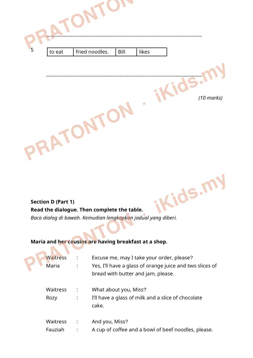 Pratonton muka 5 lembaran Latihan Bahasa Inggeris Tahun 2 — Bahasa Inggeris Tahun 2
