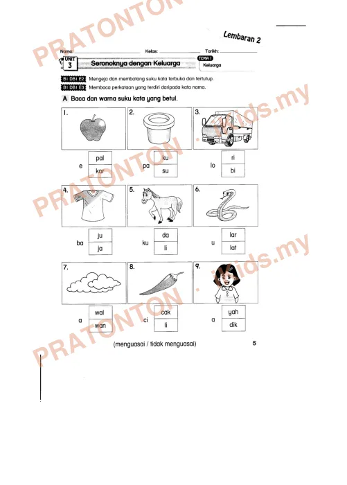 Pratonton muka 3 lembaran Latihan Bahasa Inggeris Tahun 3 — Bahasa Inggeris Tahun 3