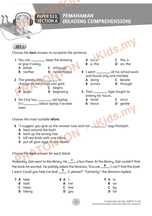 Pratonton muka 1 lembaran Latihan Bahasa Inggeris Tahun 6 — Kertas 023 Bahagian A — Bahasa Inggeris Tahun 6
