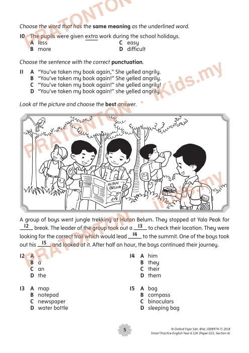 Pratonton muka 5 lembaran Latihan Bahasa Inggeris Tahun 6 — Kertas 023 Bahagian A — Bahasa Inggeris Tahun 6