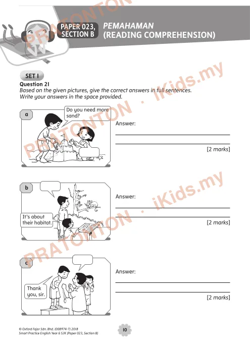 Pratonton muka 1 lembaran Latihan Bahasa Inggeris Tahun 6 — Kertas 023 Bahagian B — Bahasa Inggeris Tahun 6