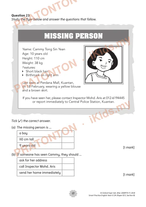 Pratonton muka 8 lembaran Latihan Bahasa Inggeris Tahun 6 — Kertas 023 Bahagian B — Bahasa Inggeris Tahun 6