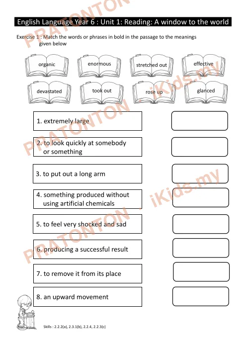 Pratonton muka 1 lembaran Latihan Bahasa Inggeris Tahun 6 — Unit 1: A Window To The World (Maksud Perkataan) — Bahasa Inggeris Tahun 6