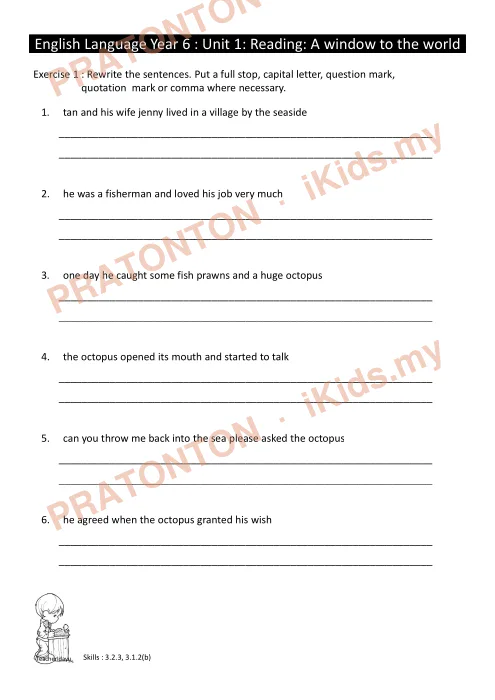 Pratonton muka 1 lembaran Latihan Bahasa Inggeris Tahun 6 — Unit 1: A Window To The World (Tanda Baca) — Bahasa Inggeris Tahun 6