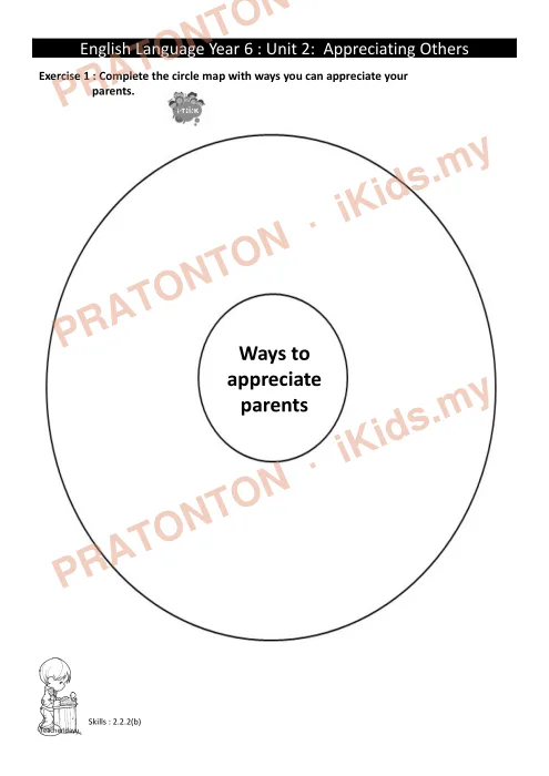 Pratonton muka 2 lembaran Latihan Bahasa Inggeris Tahun 6 — Unit 2: Appreciating Others (Menghargai Diri) — Bahasa Inggeris Tahun 6