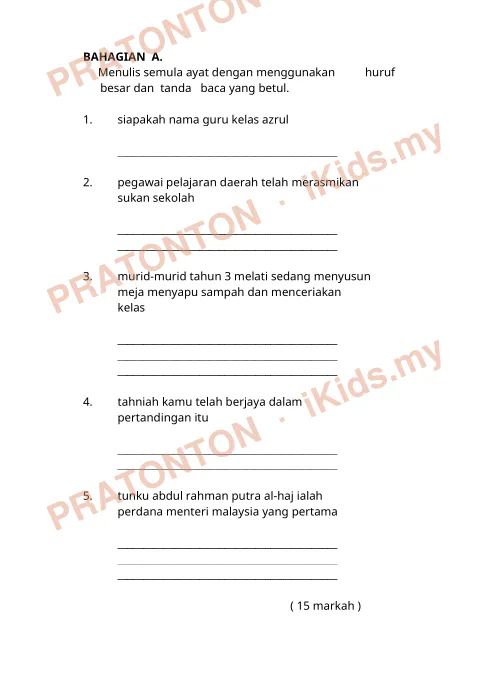 Pratonton muka 1 lembaran Latihan Bahasa Melayu 7 — Bahasa Melayu Tahun 3