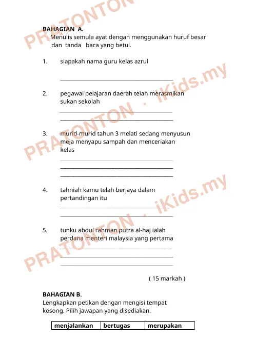 Pratonton muka 1 lembaran Latihan Bahasa Melayu 6 — Bahasa Melayu Tahun 3