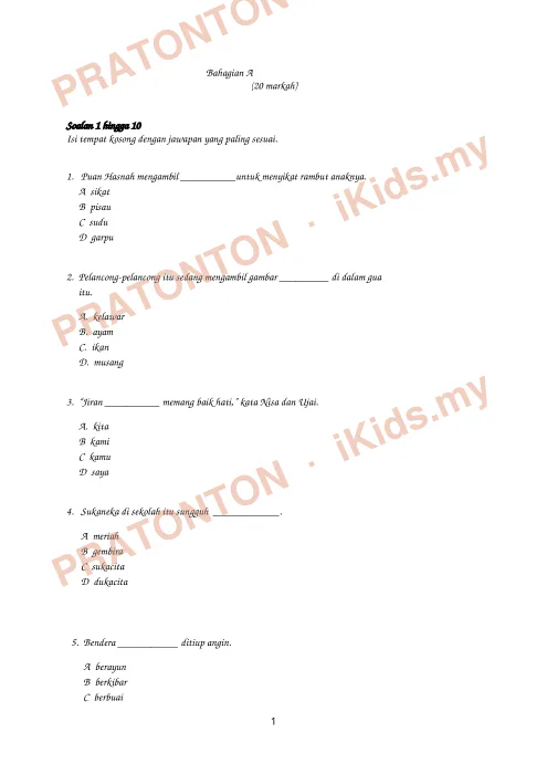 Pratonton muka 1 lembaran Latihan Bahasa Melayu 3 — Bahasa Melayu Tahun 3