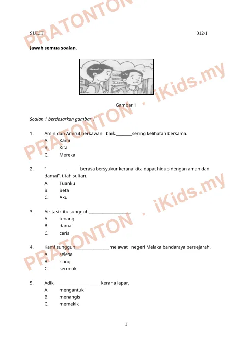 Pratonton muka 1 lembaran Latihan Bahasa Melayu — Bahasa Melayu Tahun 3