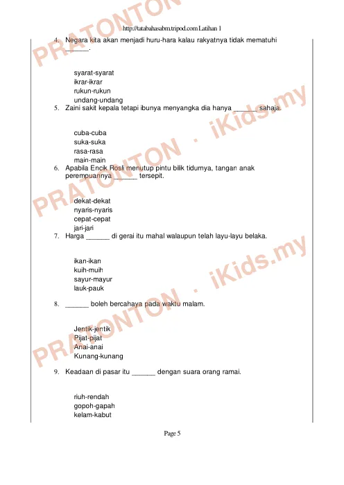 Pratonton muka 5 lembaran Latihan Bahasa Melayu — Bahasa Melayu Tahun 3