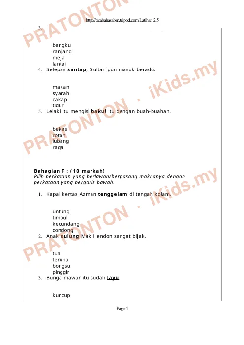 Pratonton muka 4 lembaran Latihan Bahasa Melayu — Bahasa Melayu Tahun 3