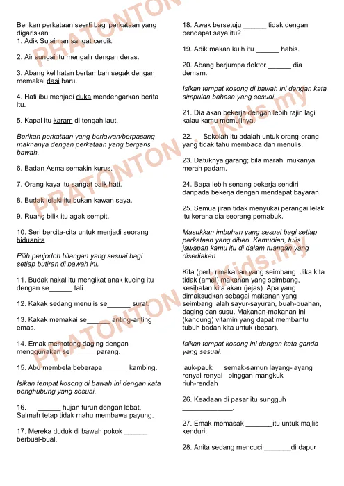 Pratonton muka 1 lembaran Latihan Bahasa Melayu — Bahasa Melayu Tahun 3