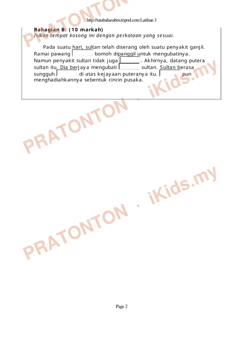 Pratonton muka 2 lembaran Latihan Bahasa Melayu — Bahasa Melayu Tahun 3