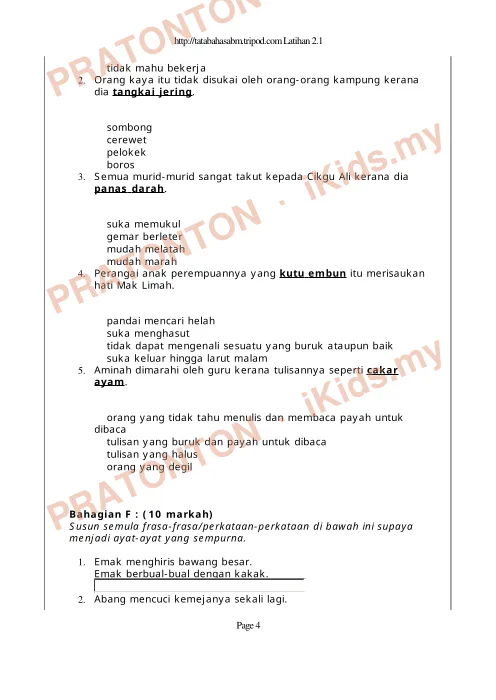 Pratonton muka 4 lembaran Latihan Bahasa Melayu — Bahasa Melayu Tahun 3