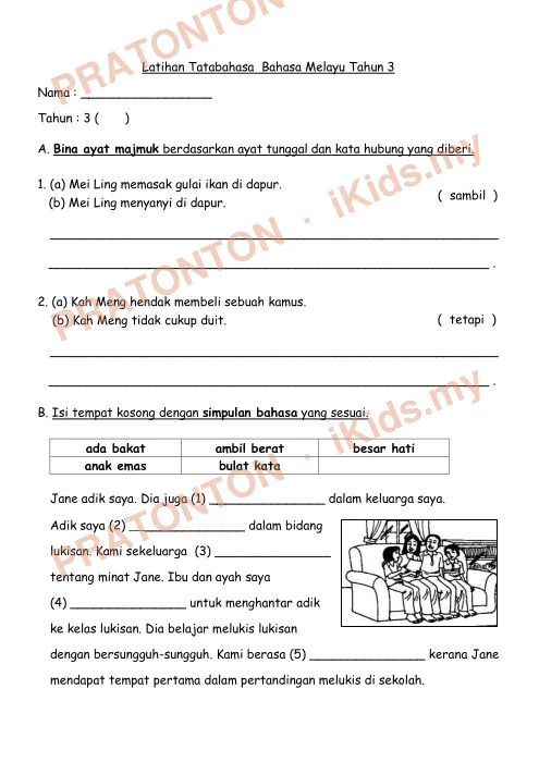 Pratonton muka 1 lembaran Latihan Bahasa Melayu — Bahasa Melayu Tahun 3