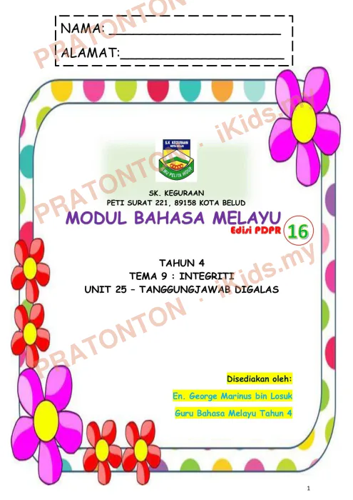 Pratonton muka 1 lembaran Latihan Bahasa Melayu — Bahasa Melayu Tahun 4