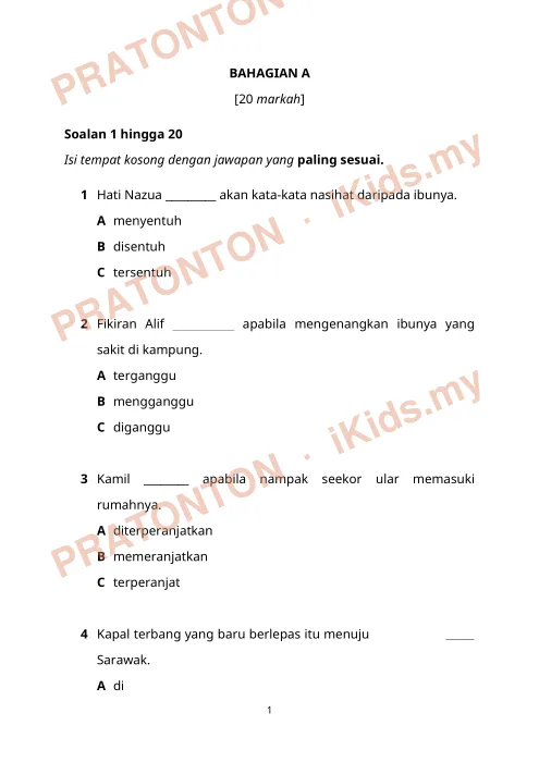 Pratonton muka 1 lembaran Latihan Bahasa Melayu 8 — Bahasa Melayu Tahun 3
