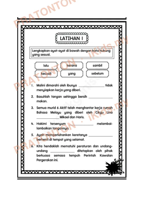 Pratonton muka 2 lembaran Latihan Bahasa Melayu Tahun 1 — Bahasa Melayu Tahun 1