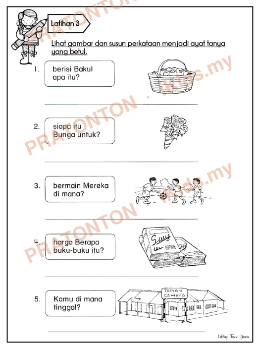 Pratonton muka 6 lembaran Latihan Bahasa Melayu Tahun 1 — Bahasa Melayu Tahun 1
