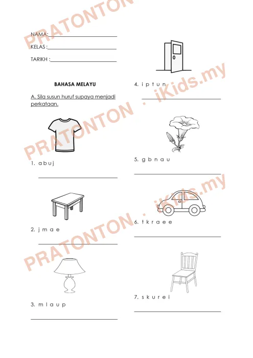 Pratonton muka 1 lembaran Latihan Bahasa Melayu Tahun 1 — Bahasa Melayu Tahun 1