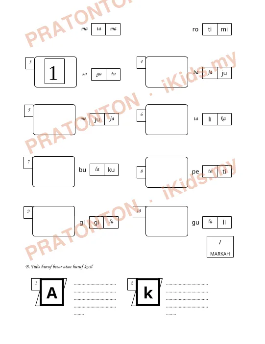 Pratonton muka 4 lembaran Latihan Bahasa Melayu Tahun 1 — Bahasa Melayu Tahun 1