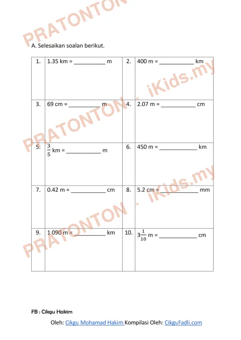 Pratonton muka 1 lembaran latihan berkaitan penukaran unit — Matematik Tahun 4