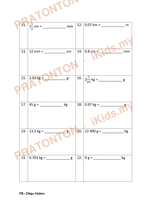 Pratonton muka 2 lembaran latihan berkaitan penukaran unit — Matematik Tahun 4