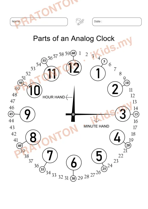 Pratonton muka 1 lembaran Latihan Jam Analog — Matematik Tahun 3