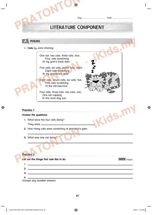Pratonton muka 1 lembaran Latihan Komponen Sastera Bahasa Inggeris Tahun 5 — Bahasa Inggeris Tahun 5
