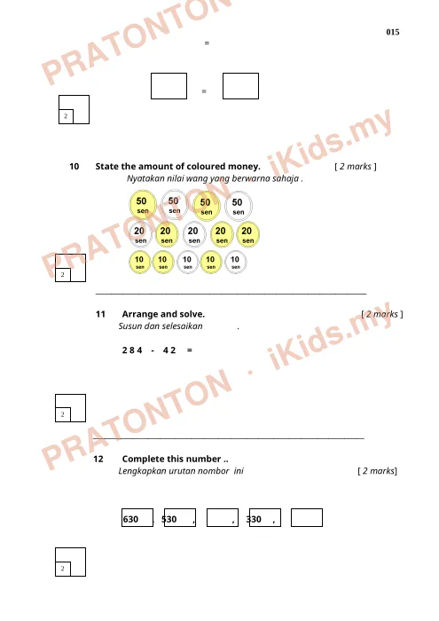 Pratonton muka 4 lembaran Latihan Matematik 17 — Matematik Tahun 3
