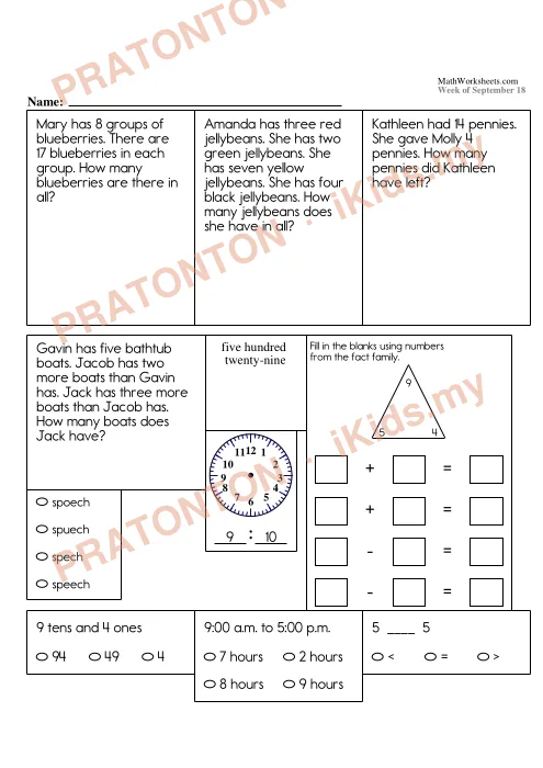 Pratonton muka 1 lembaran Latihan Matematik 16 — Matematik Tahun 2