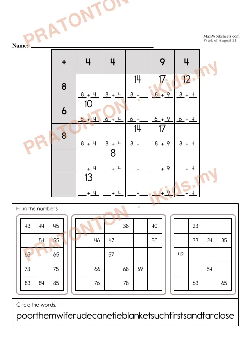 Pratonton muka 1 lembaran Latihan Matematik 18 — Matematik Tahun 2