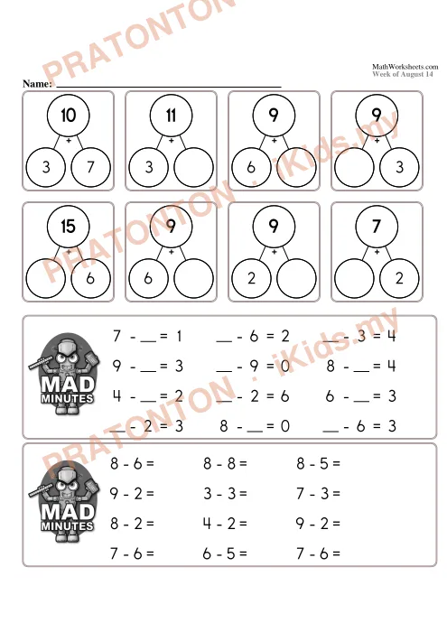 Pratonton muka 1 lembaran Latihan Matematik 20 — Matematik Tahun 2