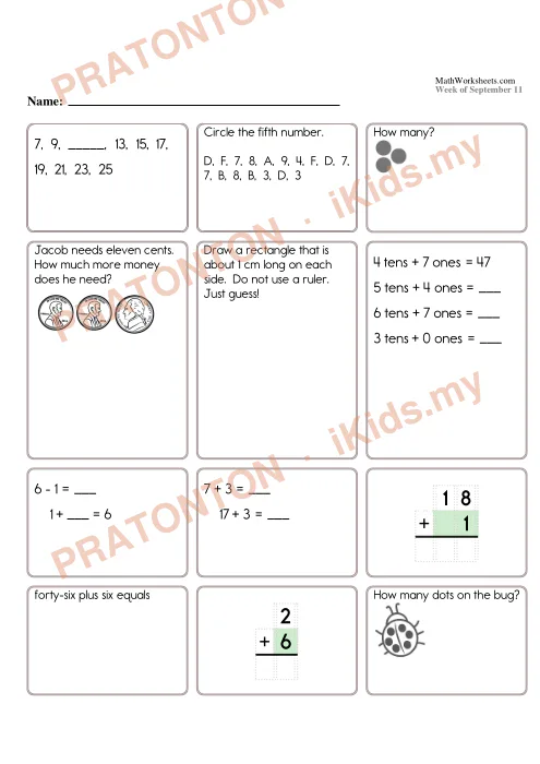 Pratonton muka 1 lembaran Latihan Matematik 21 — Matematik Tahun 2