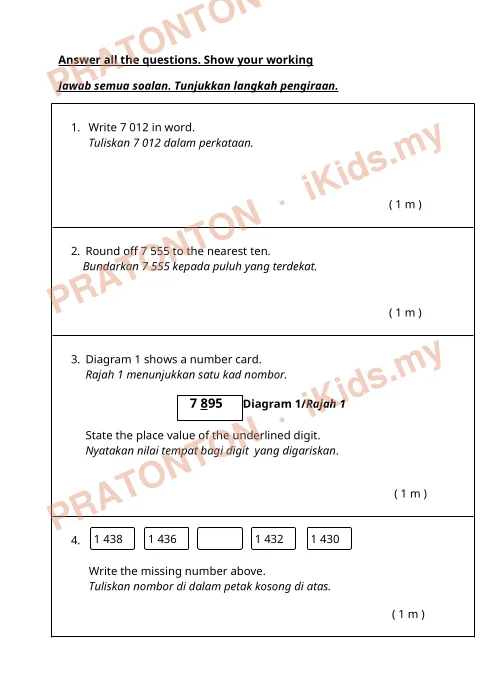 Pratonton muka 1 lembaran Latihan Matematik 29 — Matematik Tahun 3
