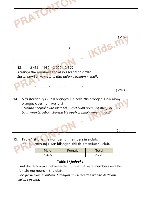 Pratonton muka 4 lembaran Latihan Matematik 29 — Matematik Tahun 3