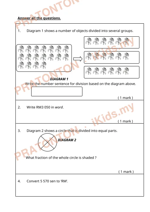 Pratonton muka 1 lembaran Latihan Matematik 28 — Matematik Tahun 3