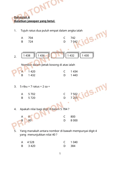 Pratonton muka 1 lembaran Latihan Matematik 27 — Matematik Tahun 3